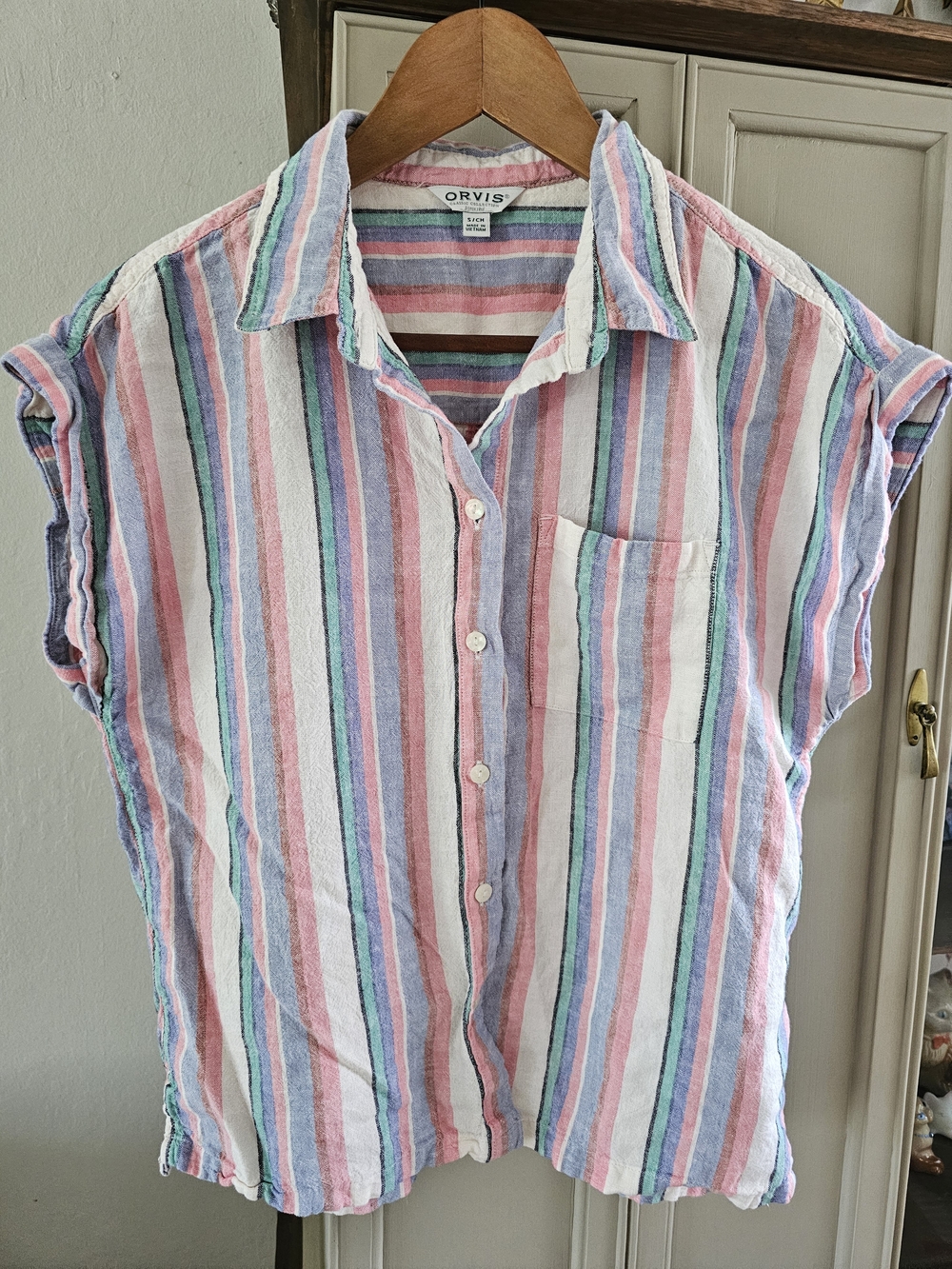 Orvis Pastel Multi-Striped Short-Sleeve Button-Up